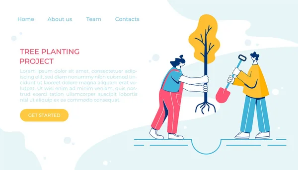 Gönüllü iş kavramı. Ağaç dikme. Vektör illüstrasyonu. 