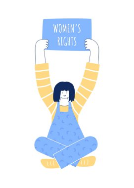 Bayrak taşıyan kadın hakları var. Feminist miting. 8 Mart Geçidi.