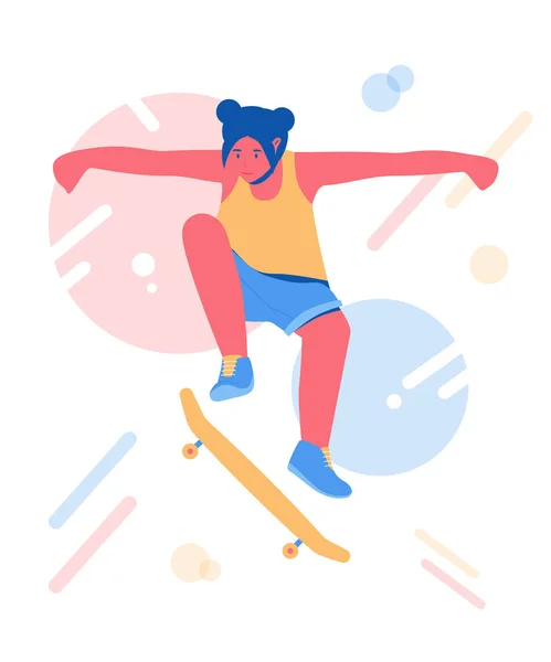 Adolescente de skate. Menina montando em um skate . — Vetor de Stock