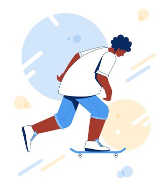 Kaykaycı gençler koleksiyonu. Genç bir Afrikalı kaykayla geziyor.. 