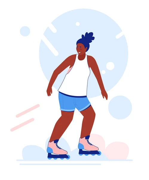 Patinagem em patins jovem afro-americana. Menina patinagem . — Vetor de Stock