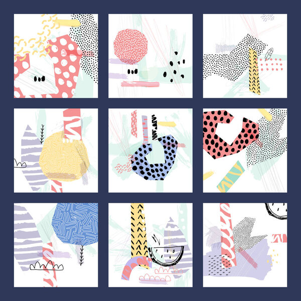 Abstract colorful collage background. Wallpaper hand drawn design. 