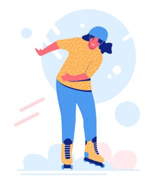 Roller skating young woman. Girl rollerblading. Extreme sport.