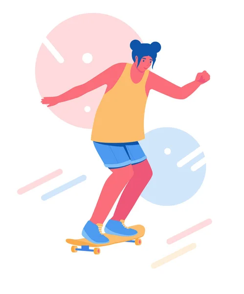 Підліток у скейтборді. Дівчина катається на скейтборді . — стоковий вектор