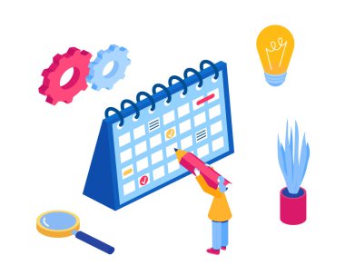 Zaman yönetimi konsepti. Vektör çizimi. Isometric tarzı. 