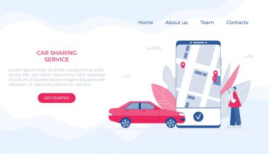 Araba paylaşım konsepti. Mobil uygulama. Vektör illüstrasyonu.
