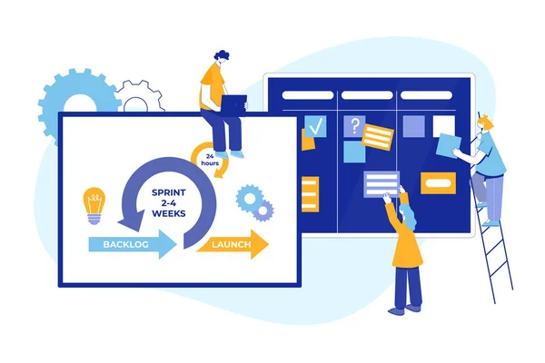 Agile project management proces. Communicatie, teamwork, bedrijfsproces. — Stockvector