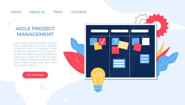 Kanban tahtası. Vektör çizimi. İniş sayfası. 