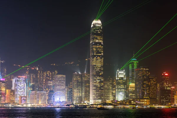 Hong Kong light show at Victoria harbor. — Stock Photo, Image