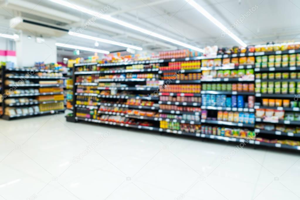 Supermarket goods shelf on blurred.