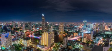 Gece sahne., Tayland Bangkok Bangkok şehir panoraması