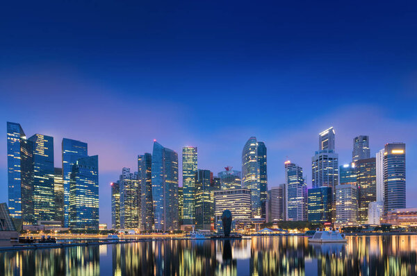 Business center and downtown of Singapore., Twilight scene, Blue hour.