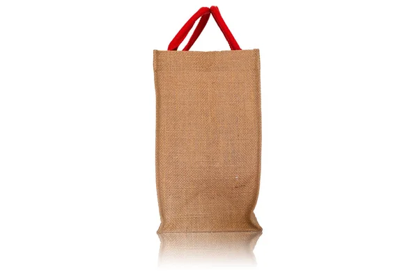 Τσάντα για ψώνια σε απομόνωση λευκό φόντο., λινάτσα υφή — Φωτογραφία Αρχείου