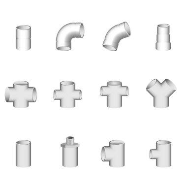 Sıhhi boru ekleme parçaları ve simge katalog., vektör, illüstrasyon