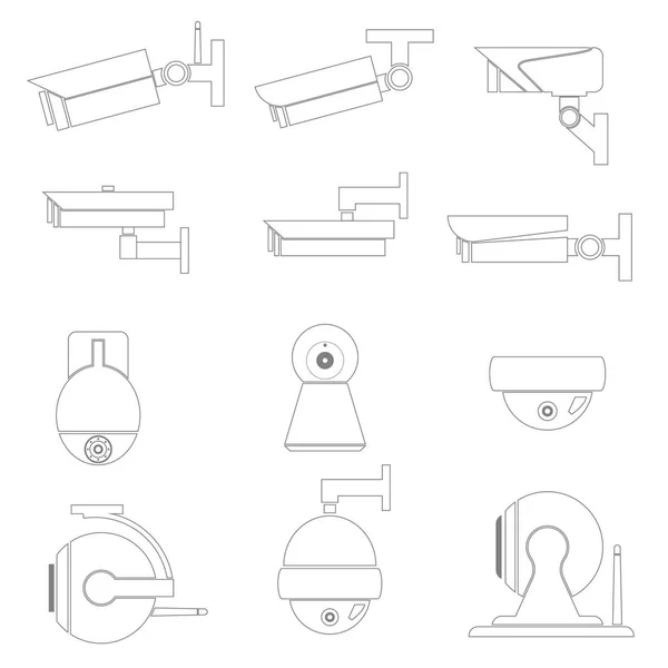 Seguridad CCTV cámara iconos catálogo., Vector, Ilustración — Vector de stock
