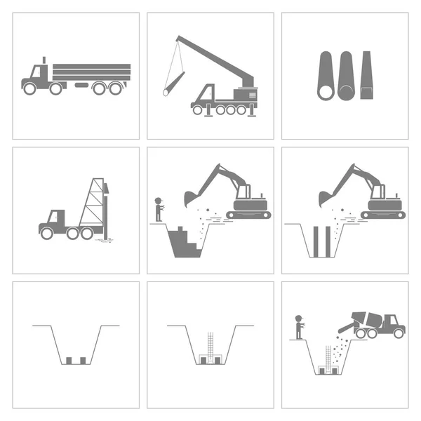 Método declaração de construção pilha de condução e fundação —  Vetores de Stock