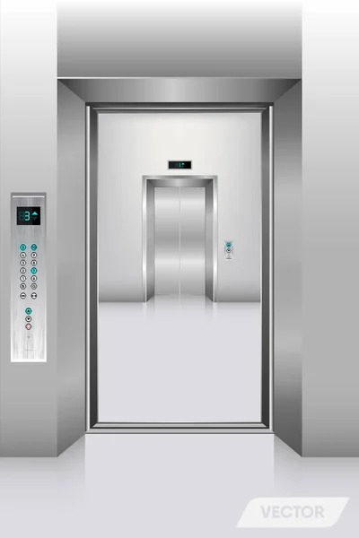 Realistischer Aufzug in Bürogebäuden., Innenraumkonzept, Vektor — Stockvektor