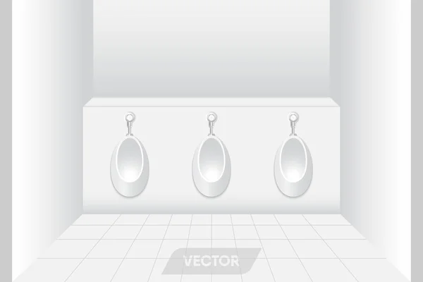 Urinarios de cerámica en la sala de descanso para hombres, Baño interior — Vector de stock