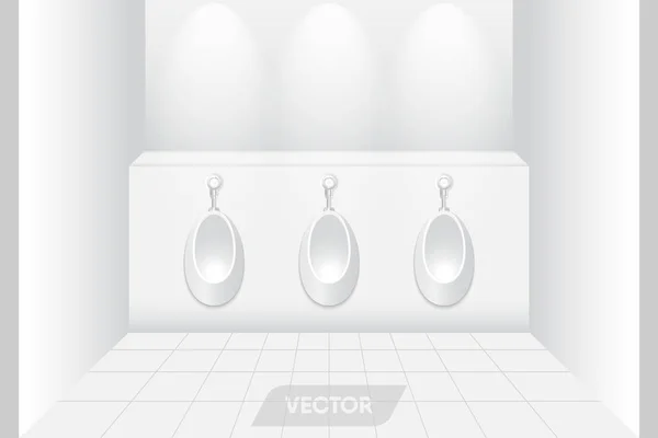 Urinarios de cerámica en la sala de descanso para hombres, Baño interior — Vector de stock