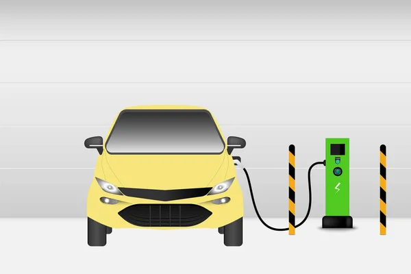 Elektrische auto en opladen station punt technologie Ev — Stockvector