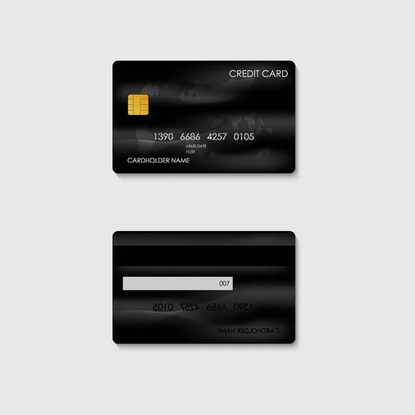 Diseño realista del vector para la tarjeta de crédito en concepto negro, vector — Vector de stock