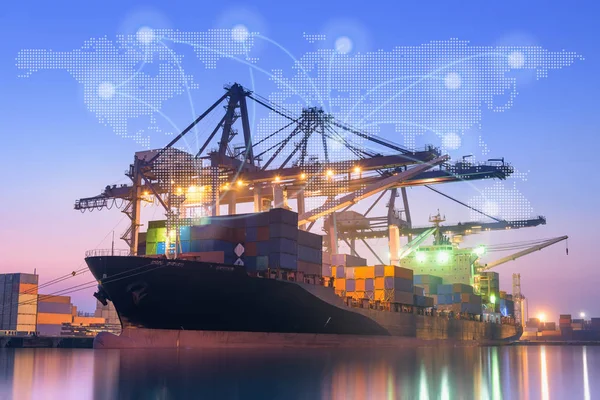 Lading scheepvaart en laden terminal, logistiek wereldwijd netwerk — Stockfoto