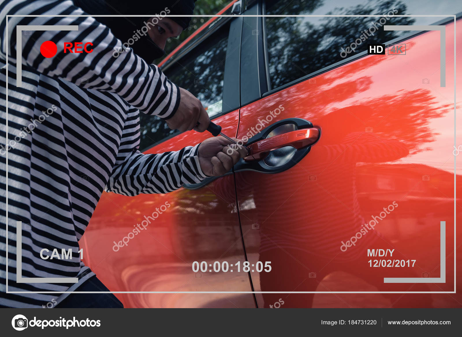 Video Capturing Car Thief Trying To Unlock A Car By