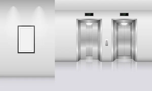 事務所ビル、インテリアの概念ベクトルにおける現実的なエレベーター — ストックベクタ