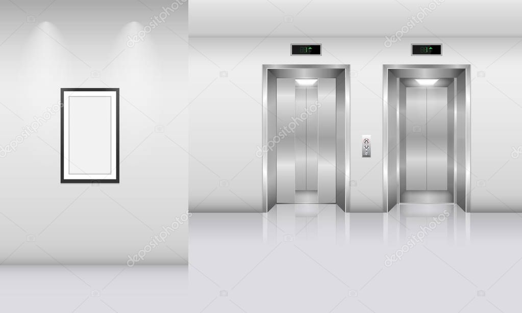 Realistic elevator in office building, Interior concept, Vector