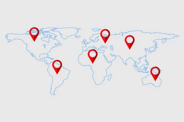 Mapa del mundo check in y marca de verificación de pin, Vector, Ilustración — Vector de stock