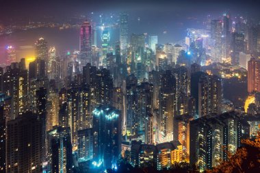 Hong Kong., Peak bakış gökdelenler Kulesi ve iş şehir.