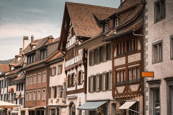 Історична архітектура Cityscape and Antique Home Town at Stein Am Rhein City, Швейцарія, Art Medieval and Traditional Architectural Feature of Swiss, Travel Destination of Europe. — стокове фото