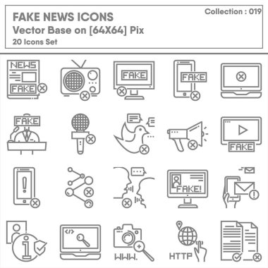 Sahte Haber Günlüğü Sosyal Medya Simgesi Seti, Propaganda Forumu Yanlış Bilgi Paylaşımı Dijital Toplama Kavramı. Gazetecilik Haberleşmesi Sosyal Sorunlar Hakkında Sahte Haberler.