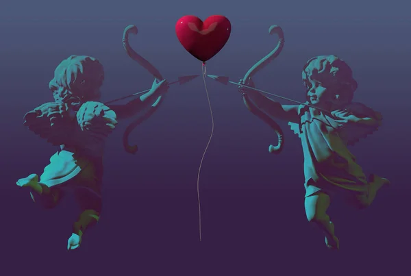 バレンタインデーの3Dレンダリングのためのキューピッド天使 — ストック写真