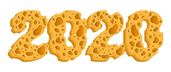 碑文新年2020チーズの数字の形で ベクターイラスト — ストックベクタ