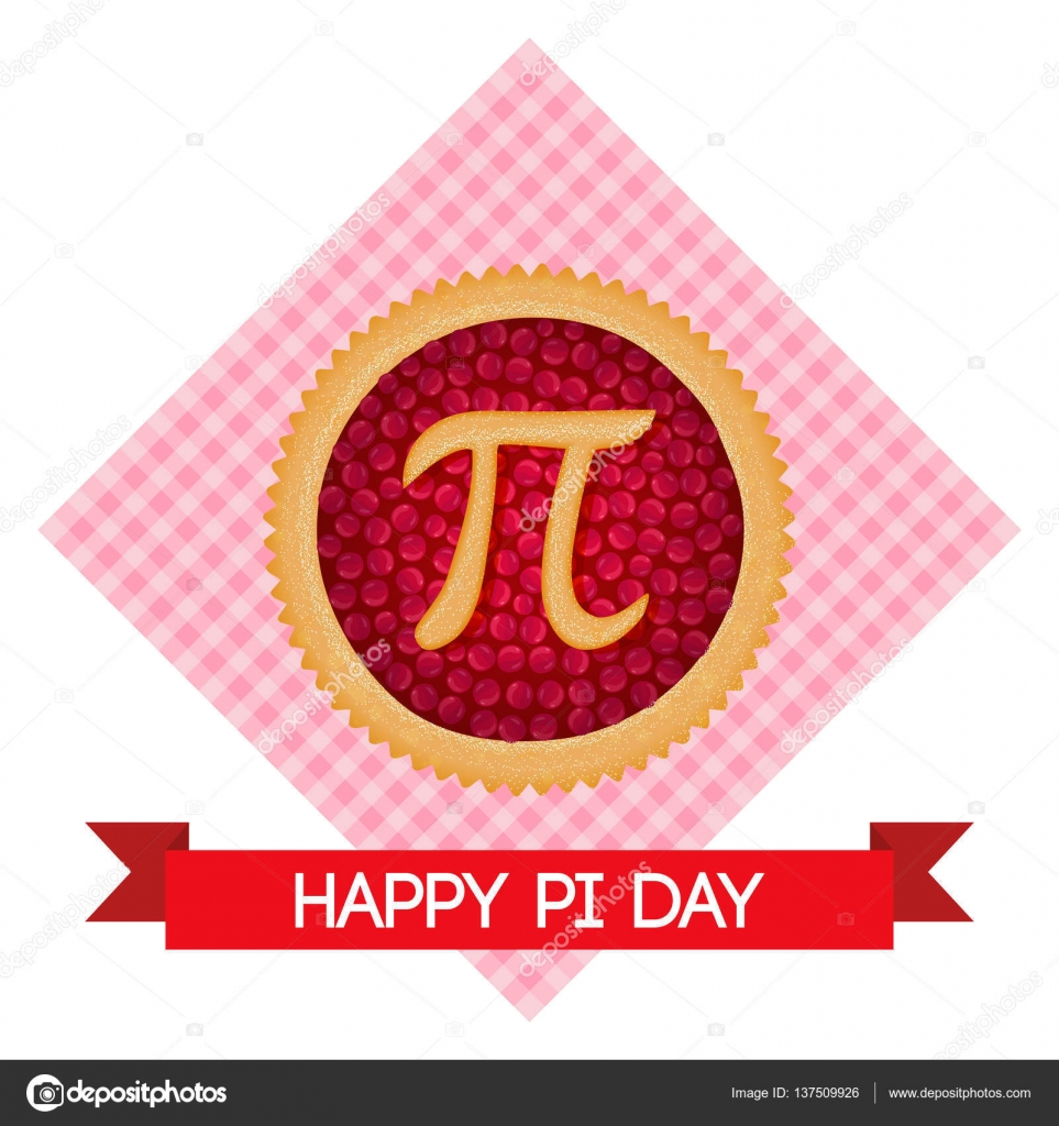 pi day vector background baked cherry pie with pi symbol and ribbon 14th greek letter