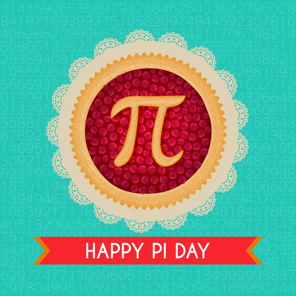 Pi Day vector background. Baked cherry pie with Pi Symbol and ribbon. Mathematical co Pi Day vector background. Baked cherry pie with Pi Symbol and ribbon. Mathematical constant, irrational number, greek letter. Abstract digital illustration for March 14th. Poster creative template Vector Graphics