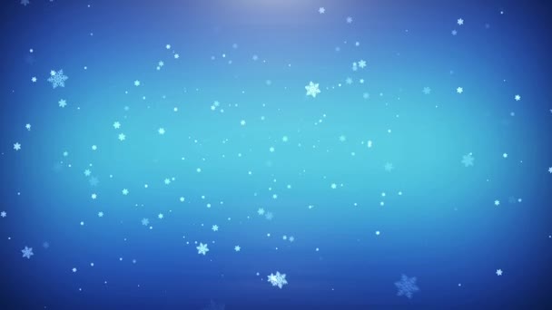 Los copos de nieve voladores sobre fondo azul — Vídeos de Stock