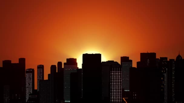 Восход солнца над мегаполисом — стоковое видео