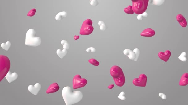 Animatie van roze en witte hartjes op de mooie achtergrond — Stockvideo