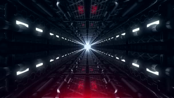 A loop VJ futuristic tunnel of pipes and neon lamps — Stock Video