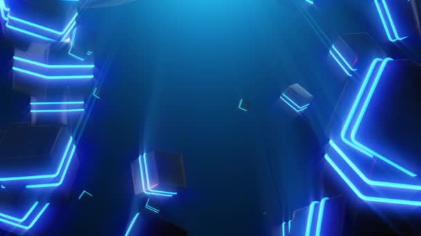 Abstrakte blaue Neon-Quadrate — Stockvideo