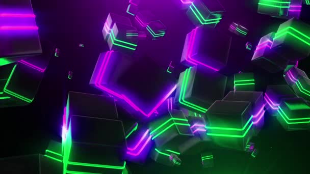 Abstraktní neon čtverce — Stock video
