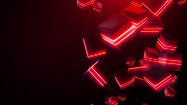 Абстрактные красные неоновые квадраты — стоковое видео
