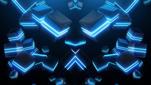 Abstrakte blaue Neon-Quadrate — Stockvideo