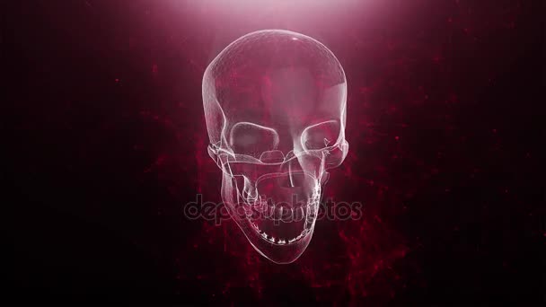 Animación de cráneo abstracta con fondo de plexo rojo — Vídeos de Stock