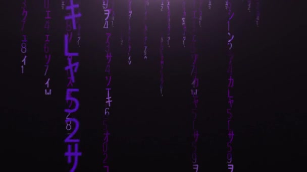 Flucht durch den fallenden violetten Matrix-Code — Stockvideo