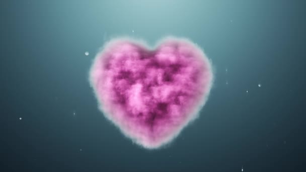 Turkuaz bir arka plan üzerinde bir kalp şeklinde bir bulut — Stok video