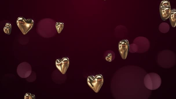 Flying golden hearts on a claret background — Stock Video