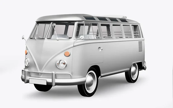 3D render hippie bus on white background